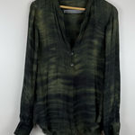 Raquel Allegra Tie Dye Olive Green Silk Long Sleeve Top Women's Size 2 Medium Photo 0