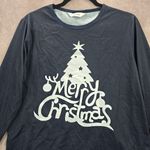 Cutematchy Navy Blue Merry Christmas Tree Print Y2K VTG Long Sleeve Top Medium Photo 2