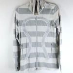 Lululemon In Stride Jacket Striped Gray White Thumbholes Full Zip Pocket 6 Photo 0