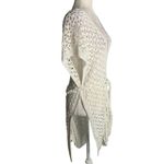 Handmade  Loose Knit Cover Up Poncho One Size White V Neck Tie Belt Open Sides Photo 2