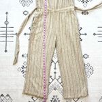Anthropologie DREW x Striped Khaki Linen Blend Cropped Jumpsuit XS Photo 10