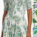 Poupette St. Barth Soledad Smocked Mini Dress Aqua Rain Forrest Tropical Jungle Photo 0