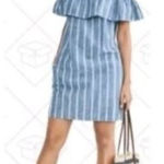 J. Crew Chambray‎ Striped Off Shoulder dress Sz Large Blue Photo 0