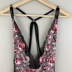 Victoria's Secret Pastel Light Pink Black Butterfly Lace Plunge Neck Teddy Slip Photo 2