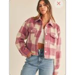 Mable Micah Brushed Fuzzy Textured Pink Plaid Crop Button Down Jacket size Small Photo 1