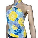 Lilly Pulitzer  Vintage Size 2 Blue Yellow Hibiscus Floral Print Silk Halter Top Photo 2