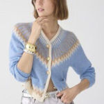 J.Crew Fair Isle Cardigan in Frosted Tundra Snow Brushed Yarn Sweater Medium Blue Photo 0