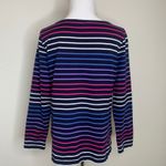 Talbots Navy Blue Boat Neck Tee Shirt Striped Preppy Nautical Sz Petite Large Photo 1