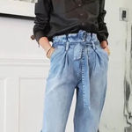 ANINE BING ‎ Women's Everly Paper Bag High Waist Jeans in Pond size 24 Photo 1