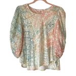 Anthropologie Eri + Ali Briony Dolman Cotton Top size small Cream Green Print Photo 0