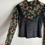 Free People  Intimately Floral Mesh Velvet Mix Top Sheer Holiday Holly sz S Photo 3