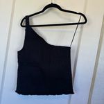 Reformation  | 100% Linen One-Shoulder Ribbed Holly Top in Black Photo 4