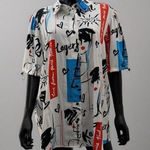 Karl Lagerfeld  Paris Graphic Tunic Blouse Oversized Button Down M-L Photo 0