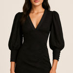 Love Shack Fancy  Black Jacquard Puff Sleeve Mini Dress XS Satin Ruffle Hem NWT Photo 0