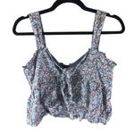 American Eagle  Crop Top Smocked Ruffle Tie Front Floral Blue Pink M Photo 0