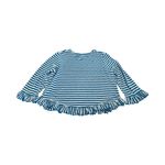Boden Linen Knit Top Womens Size 14‎ Blue White Stripe Long Sleeve Ruffle Hem Photo 1