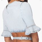 We Wore What NWT  Crop Top Comfort Denim Super Light Stone Wash Ruffle Sleeves sz L Photo 5