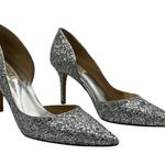 Badgley Mischka Daisy II Glitter Heels Women’s Size 6 Gray Stiletto Pointed Toe Photo 0