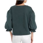 Wonderly  Knit Woven Mix Pullover Top Puff Sleeve Women's Medium Green Preppy Photo 1