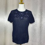Brooks Brothers  Egyptian Cotton Embellished Knit Top Navy Blue Medium Photo 2