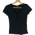 EXPRESS  Black Cut Out V-Neck Short Sleeve T-Shirt XS Photo 0