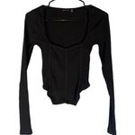 ASOS  Black Ribbed Fitted Cotton Blend Stretch Long Sleeve Shirt Women Sz 0 Photo 0