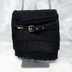 Christian Louboutin Belted Fringe Suede Crossbody Bucket Bag Chain Strap Black Photo 0