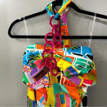 NWT Alden Adair Shoshana Dress Casablanca Print Halter Fringe Size Large Orange Photo 3