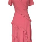 Lulus Next To You Rusty Rose Swiss Dot Ruffle Dress Women’s Size S Side Slit Pink Photo 2