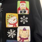 VTG Ugly Christmas Sweater Jacket Sz M Black Santa Snowman Full Zip Holiday EUC Size M Photo 3