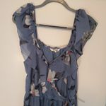 Hint of Blush  Long Maxi Flutter Dress Size Large Magnolia Floral Blue High Low Photo 7
