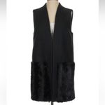 ZARA  Black Wool Blend Faux Fur Jacket Vest Pockets Women Size Small S Oversized Photo 2