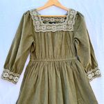 Madewell | XS EMBROIDERED CORDUROY SQUARE NECK DRESS DISTANT SURPLUS GREEN Photo 3