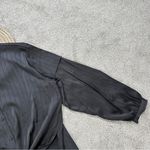 DKNY NWT  Women’s Jacquard Point Collar Long Sleeve Tie Front Blouse in Black L Photo 6