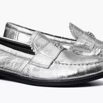 Tory Burch NEW  Perry Leather Slip On Loafer Flats Metallic Silver Women Size 9M Photo 0