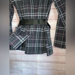 Love Tease  Plaid grey purple trench coat w/black belt size medium button pockets Photo 7