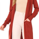 Halogen  Cozy Longline Open Front‎ Cardigan in Red Chinoise - Medium Photo 0