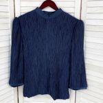 Vintage Pierre Labiche Plisse Satin Scrunch Pleated Puff Sleeve Blouse Blue 16 Blue Photo 8