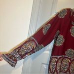 Pleione  Maroon Boho Print V Neck Long Sleeve Blouse S Photo 3