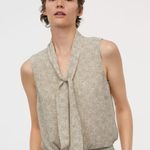 H&M Green & White Micro Floral Print Tie-Detail Top Photo 0