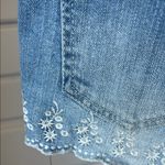 Forever 21 Low Rise Blue Denim Shorts with White Embroidery Photo 10