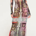 SKIMS  Mesh Long Sleeve Dress Orchid Cabinet M graphic maxi nwot boho rare party Photo 0