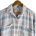 Free People Loveland Plaid Button Down Shirt Top White Pastel Pink Blue, Size XS Photo 2