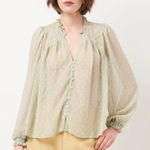 ZARA Green Sheer Ruffled Polka Dot Blouse Balloon Long Sleeve Size SMALL Photo 0