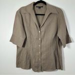 Lafayette 148 New York 100% Linen Women’s Short Sleeve Pintucked Blouse Size 12 Brown Photo 0