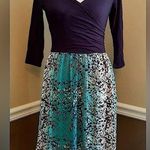 Navy Blue Stretch 3/4 Sleeve Teal Print Skirt ModCloth Dress by Gilli Medium NEW Photo 0