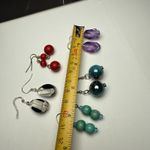 Dangle Drop Pierced Earrings Lot Of 5 Silver Tone Bead Beaded Wood Glass Etc Photo 4
