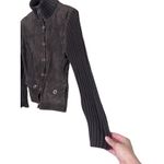Massini Suede Ribbed Knit Collar Button Front Jacket Women M Dark Brown Size M Photo 1