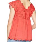 Lucky Brand  Poppy Red Eyelet Sleeveless‎ Summer Babydoll Top Blouse Size S NEW Photo 2