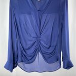 L'Agence  Silk Long Sleeve V-Neck Knotted Blouse in Blue Size Extra Small‎ Photo 4